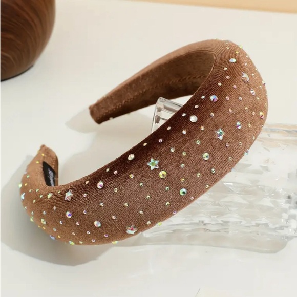 Accessories - Chic Velvet Wide-Brimmed Headband with Rhinestone Embellishments